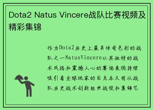 Dota2 Natus Vincere战队比赛视频及精彩集锦